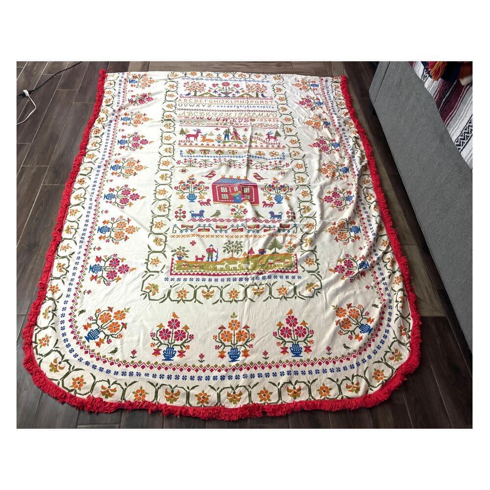 VTG Fieldcrest American Sampler Dutch Bedspread‎ Comforter Twin Fringe 72"x100"